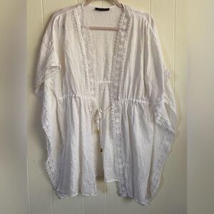 Club Z Collection Cover Up Womens One Size White Lace Trim Drawstring Beach